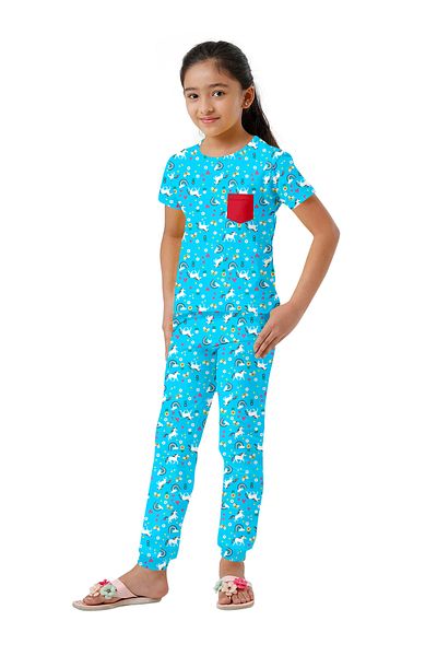 LAUREN SMITH Kids Cotton-Lycra Loungewear Set – Trendy Prints, T-Shirt & Pajama Bottoms with Pockets