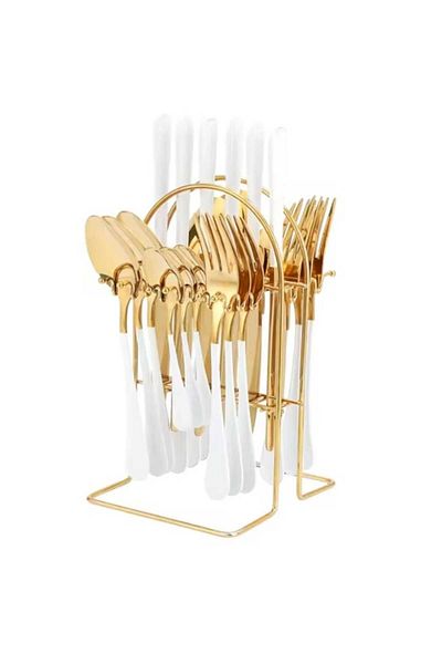 Rovitech 24-piece cutlery set, stainless steel, gold/white