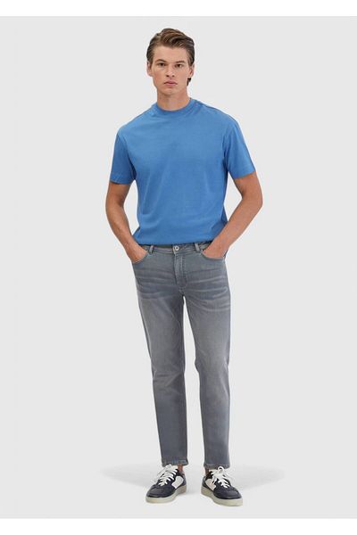 Ramsey Blaues T-Shirt mit Rundhalsausschnitt aus 100 % Baumwolle