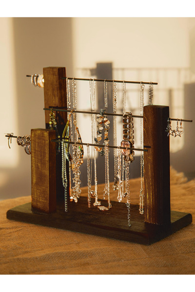 Genel Markalar Ahşap Takı Standı Takılık | 3 Direkli Kolye Küpe Bileklik Saat...