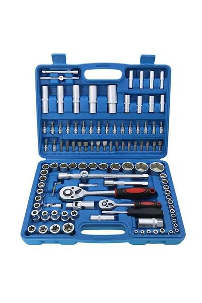 Rovitech Set trusa 108 piese, tubulare in 6 colturi cromate cu chlichet si adaptoare, 1/2" - 1/4"