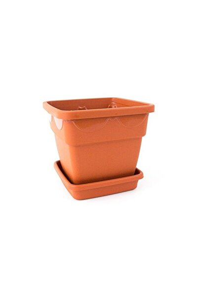 sterk Square flowerpot, Sterk, number 2, brown color, saucer included