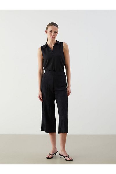 LC Waikiki Black Textured Women's Capri with Elastic Waist