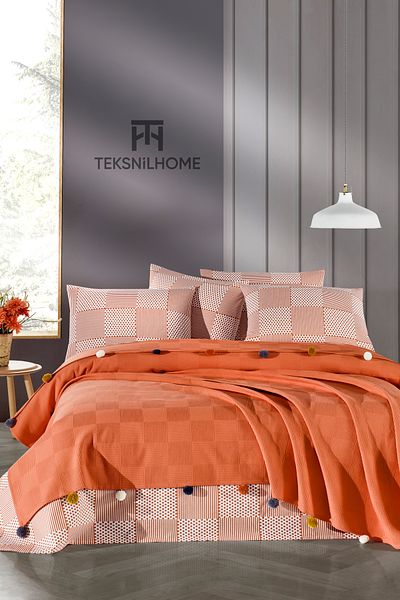 TeksNil Home 100% Cotton Tile Pompom Pique Set 3 Pieces (Pique, Sheet, Pillow Case)