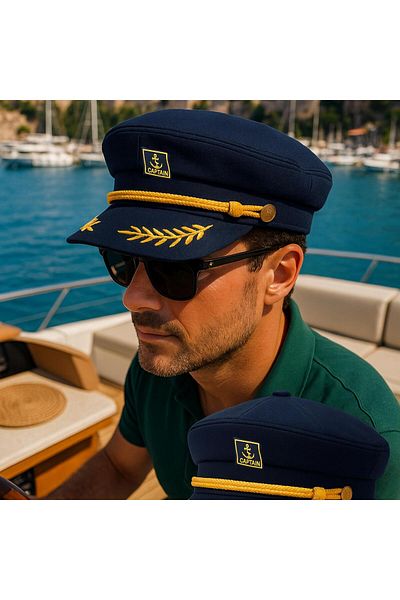 PERLOTUS Navy Blue Unisex Sailor Ship Captain Hat 55-60 cm Party Themed Costume Accessory