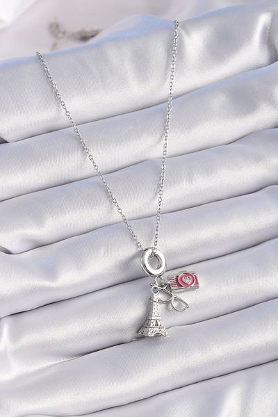 Skygo 316L Steel Silver Color Eiffel Tower Camera Model Charm Women's Necklace - Tj-Bko9307
