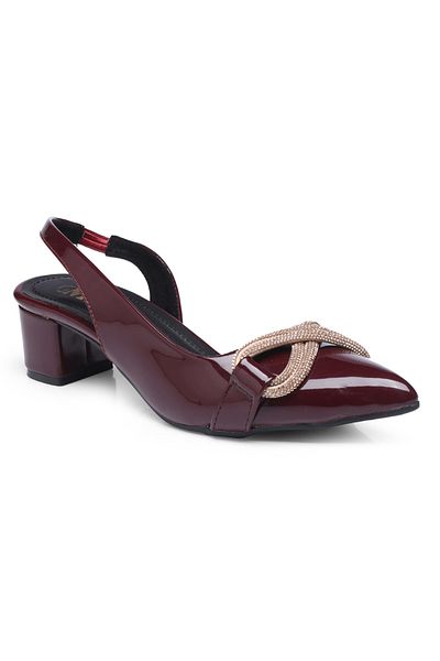 GNIST By Styli Embellished Pointed Toe Block Heel Slingback Shoes