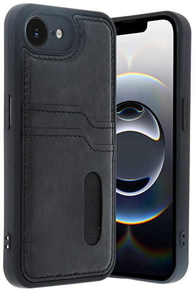 cepmoda iPhonE 16E | SARA Kartlıklı Telefon Kılıfı Lüx Deri Kaplama Arka Kapa...