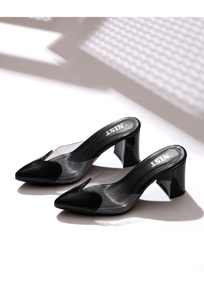 GNIST By Styli Transparent Pointed Toe Block Heel Mules