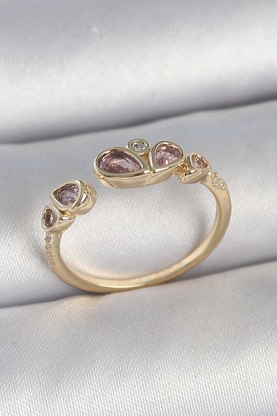 Skygo Brass Gold Color Pink Drop Zircon Stone Adjustable Women's Ring - Tj-Byk3735