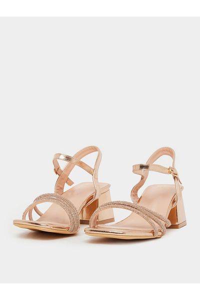 Styli Embellished Strappy Block Heel Singback Sandals