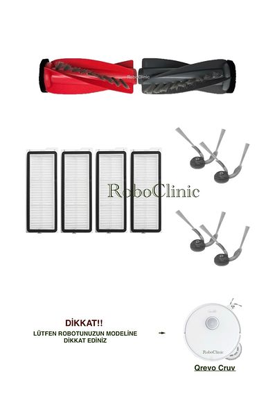 Roboclinic Main Brush, Side Brush, Hepa Filter Set-10 Pieces Compatible for Roborock Qrevo Curv Robot Vacuum Cleaner