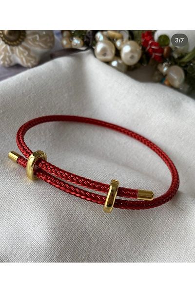 SU PERİSİ TAKI BİJUTERİ Steel Gold Red Rope Bracelet