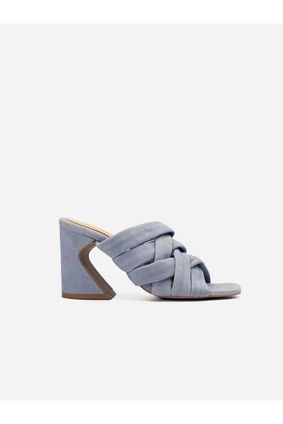 Heel Your Sole By Styli Women Blue Plain Criss Cross Leather Block Heel Sandals
