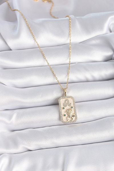 Skygo Lion Zodiac Zirconia 316L Gold Color Women's Necklace - Tj-Bko9460
