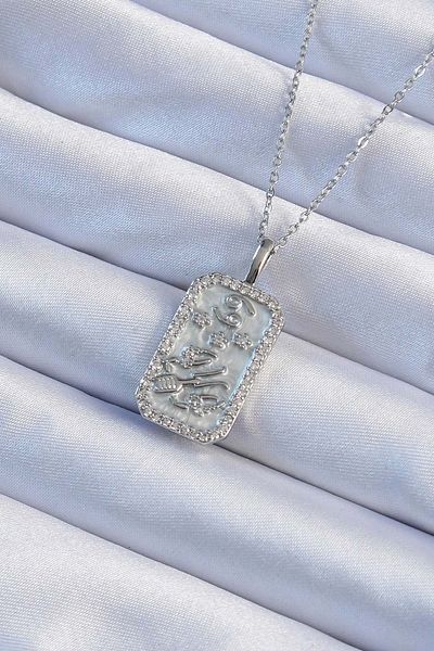 Skygo Zircon Stone Framed Silver Tarot Necklace - 316L Steel Chain Tj-Bko9242