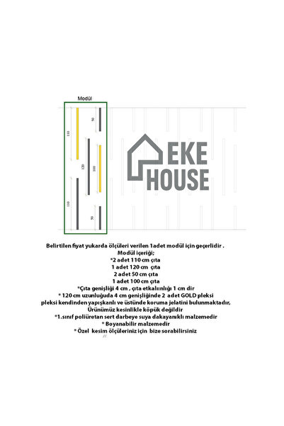 EKE HOUSE Salon -Oturma Odası - Hol- Duvar Çıta Tasarımı (SİLVER-GOLD) Çıta Hazır Kesim Set Modül)