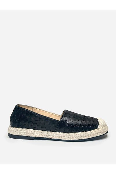 Heel Your Sole By Styli Women Black Weave Design Cap Toe Leather Espadrilles
