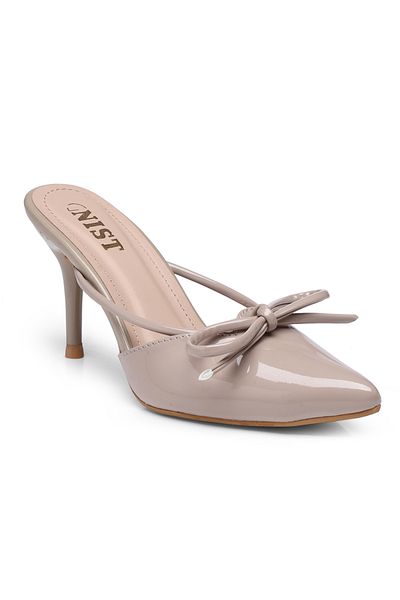 GNIST By Styli Plain Pointed Toe Stiletto Heel Mules with Bow Detail