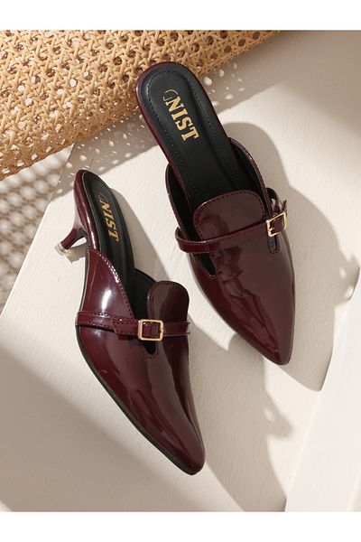 GNIST By Styli Buckle Detail Pointed Toe Kitten Heel Mules