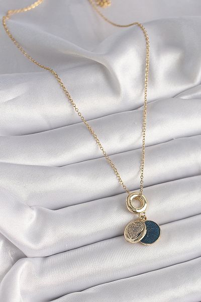 Skygo Gold Color 316L Steel Heart Model Necklace Zircon Stone Blue Glitter