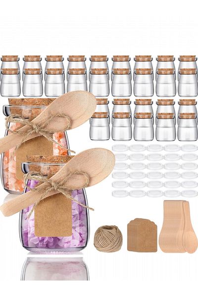 Yenigeldi 3 Pcs Glass Jar with Cork Lid Spoons Lids Yogurt Containers Candy Cake Jam Honey Wedding Candy