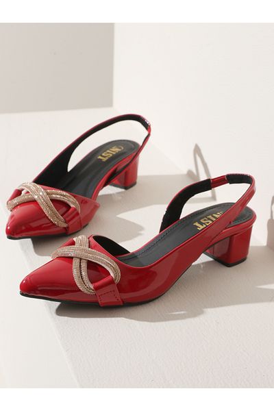 GNIST By Styli Embellished Pointed Toe Block Heel Slingback Shoes