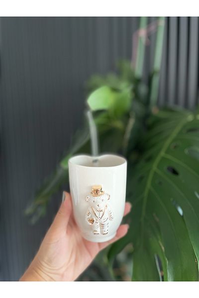 Mugtasarım 24K Gold Gilded Handmade Ceramic Mr. Tedi Cold Coffee Cup 250 ml