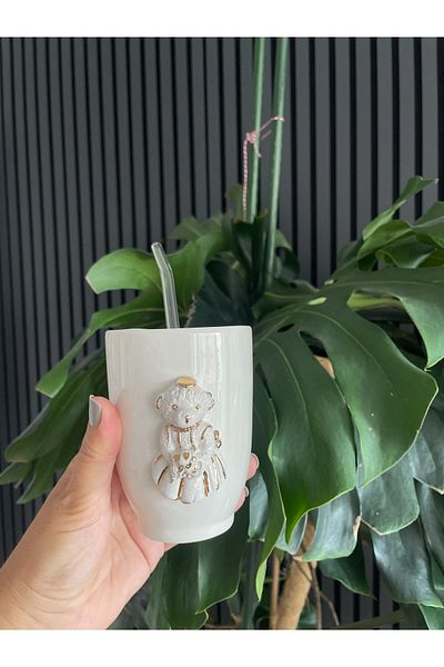 Mugtasarım 24K Gold Gilded Handmade Ceramic Tedi Cold Coffee Cup 250 ml