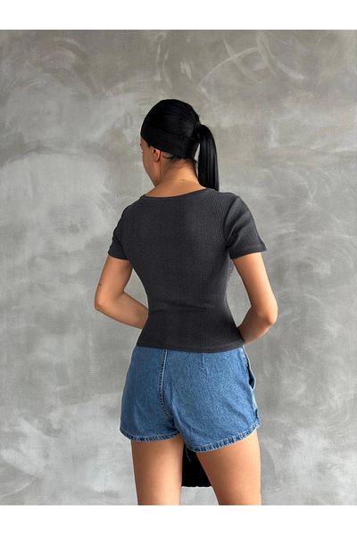 Zerenyus Anthracite Blouse with Stones on the Front