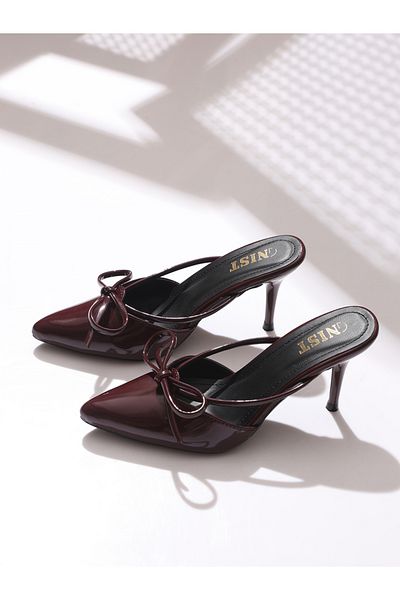 GNIST By Styli Plain Pointed Toe Stiletto Heel Mules with Bow Detail