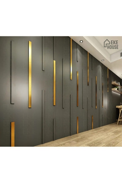 EKE HOUSE Salon -Oturma Odası - Hol- Duvar Çıta Tasarımı (SİLVER-GOLD) Çıta Hazır Kesim Set Modül)