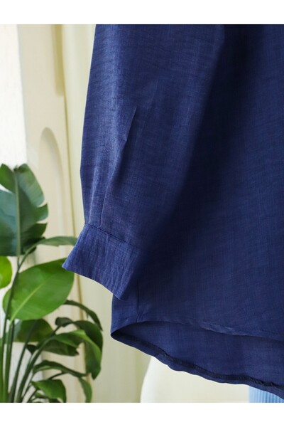 Modamorfo Λινό πουκάμισο με ένα κουμπί τσέπης - Navy