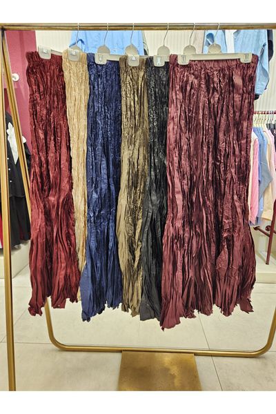 PİNK FLY Fusta maxi boemă pliată din satin lucios, importată, bej, pentru femei, cu talie înaltă, design elegant și confortabil