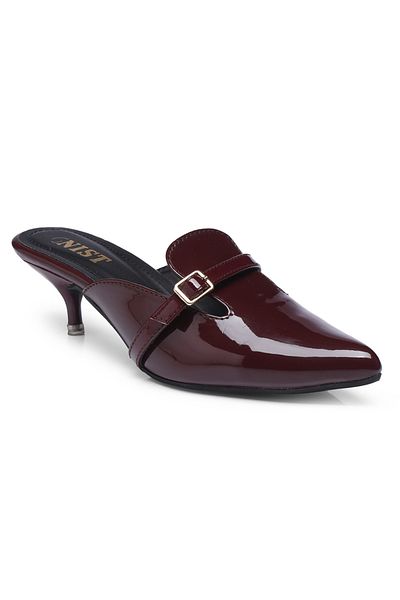 GNIST By Styli Buckle Detail Pointed Toe Kitten Heel Mules