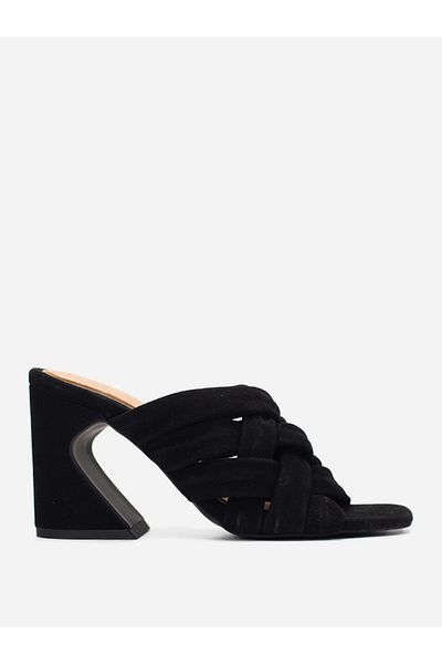 Heel Your Sole By Styli Women Black Plain Criss Cross Leather Block Heel Sandals