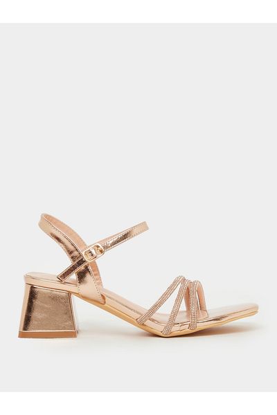 Styli Embellished Strappy Block Heel Singback Sandals