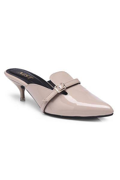 GNIST By Styli Buckle Detail Pointed Toe Kitten Heel Mules