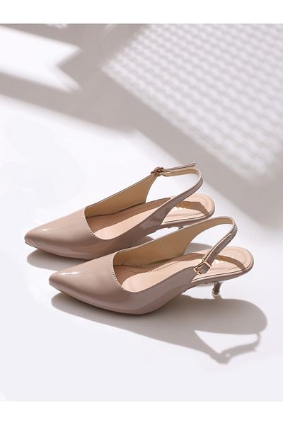 GNIST By Styli Plain Pointed Toe Kitten Heel Slingback Shoes