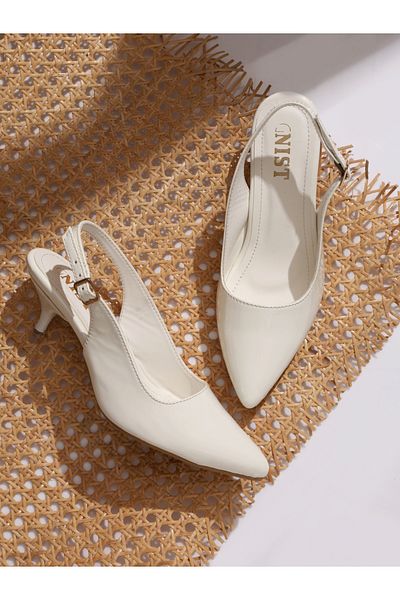 GNIST By Styli Plain Pointed Toe Kitten Heel Slingback Shoes