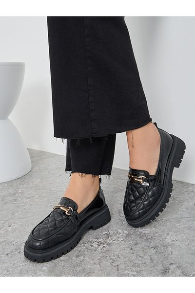 Styli Quilted Block Heel Slip On Shoes