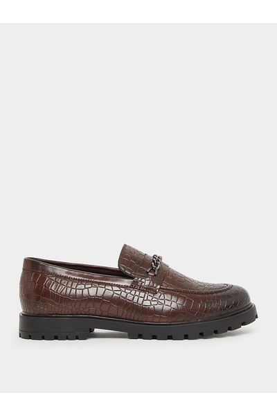 Styli Croc-Textured Chain Accent Chunky Loafers