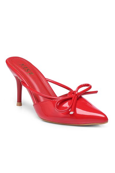 GNIST By Styli Plain Pointed Toe Stiletto Heel Mules with Bow Detail
