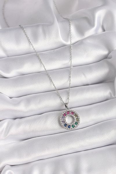 Skygo Silver Color 316L Stah Chain Zircon Stone Medallion Model Women's Necklace