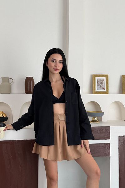 alanora Cămașă oversize pentru femei, amestecată de in, cu o singură buzunar