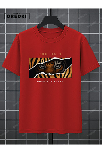 EFFRENATU No Border Tiger Printed Cotton Men's Red T-Shirt-Black Shorts Set