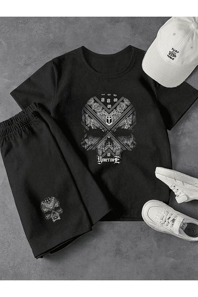 Frisson Unisex Cotton Crew Neck Casual T-Shirt / Shorts Set "Kelle" Printed