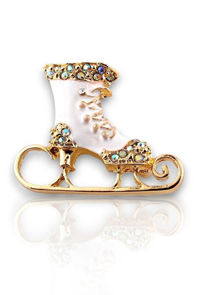 Solfera Buz Pateni Ayakkabısı Renkli Zirkon Taşlı Metal Yaka Süsü Broş RZ413