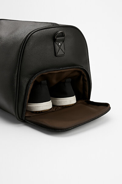 Çantacım Spor Çantası Ayakkabı Bölmeli Seyahat Deri Siyah