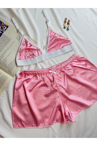 ROZENİN LINGERIE Patterned Satin Bralet Shorts Pajama Set